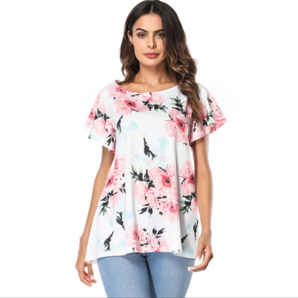 White With Pink Floral Blouse